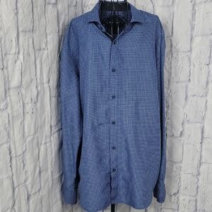 Alex Vando Men's Navy Blue Micro Dot Geo‎ Button Down Shirt XL
